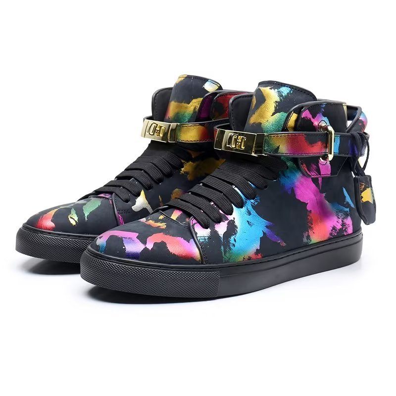 Herren-sneakers Graffiti-vogue-high-top-sneakers Aus Rindsleder - Mehrfarbig