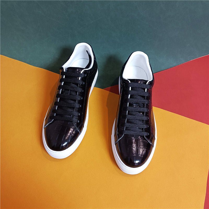 Herren-sneakers Luxuriöse Leder-schnür-plateau-sneaker - Schwarz