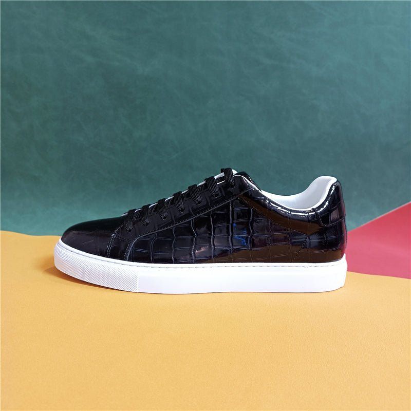 Herren-sneakers Luxuriöse Leder-schnür-plateau-sneaker - Schwarz