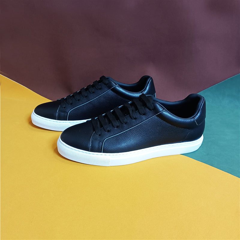 Herren-sneakers Luxuriöse Leder-schnür-plateau-sneaker - Schwarz