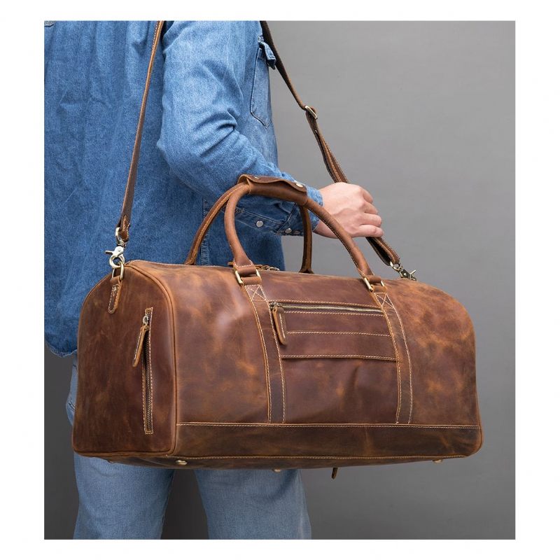 Herren Umhängetaschen Deluxe Retro Leder Reißverschluss Reise Messenger-tasche - Kaffee