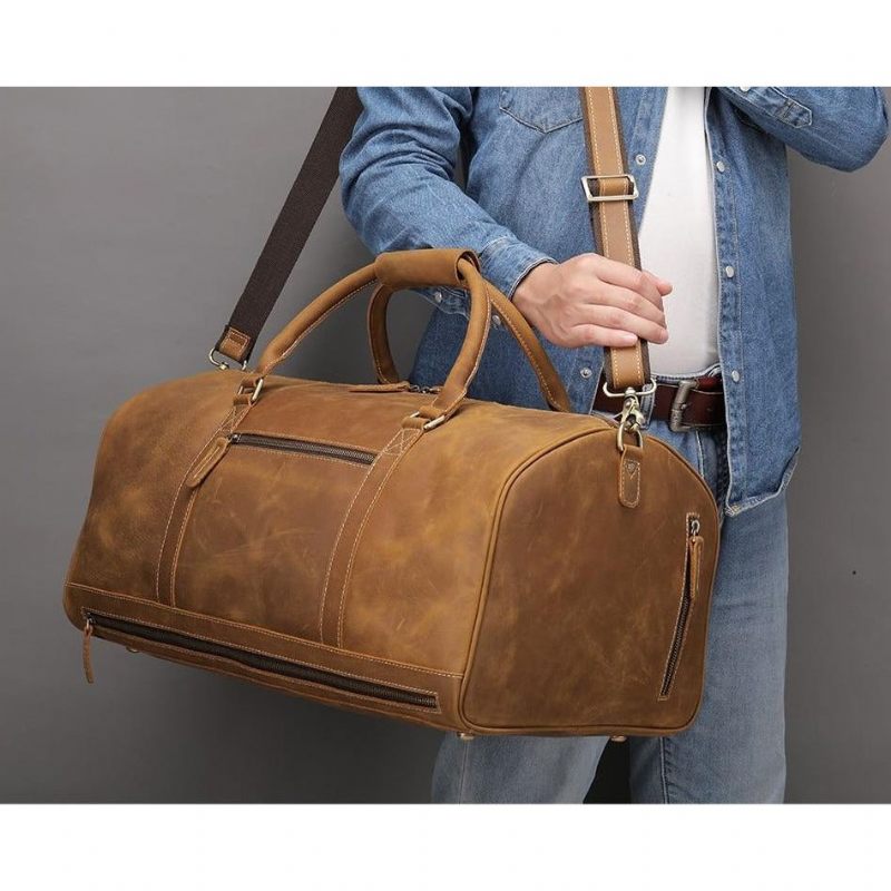 Herren Umhängetaschen Deluxe Retro Leder Reißverschluss Reise Messenger-tasche - Braun