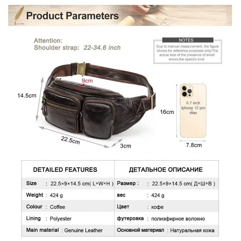 Herren Umhängetaschen Echtleder Umhängetasche Brusttasche - Kaffee