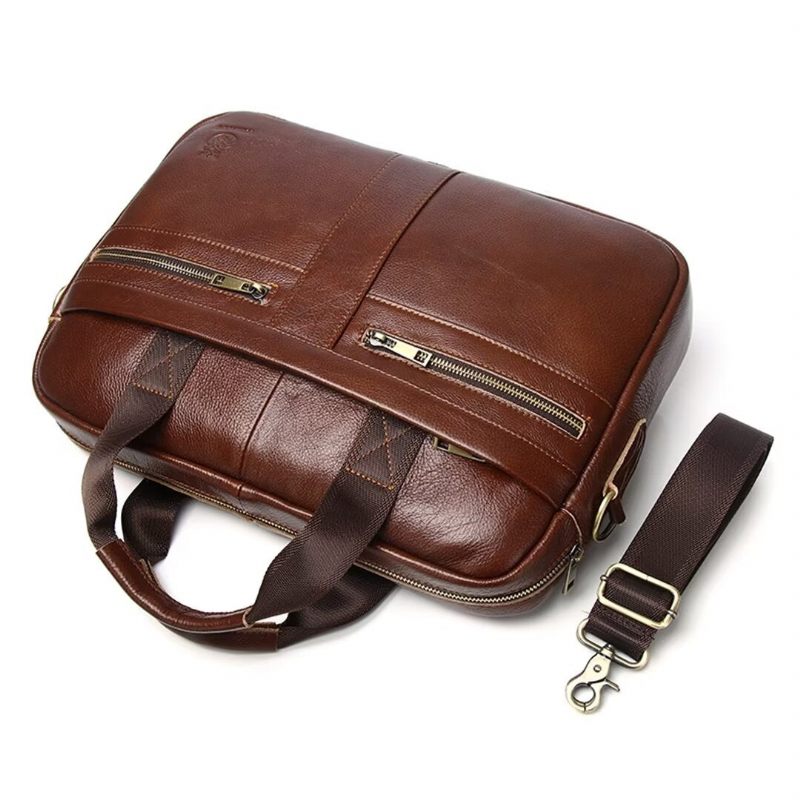 Herren Umhängetaschen Executive Square Leder Satchel - Braun