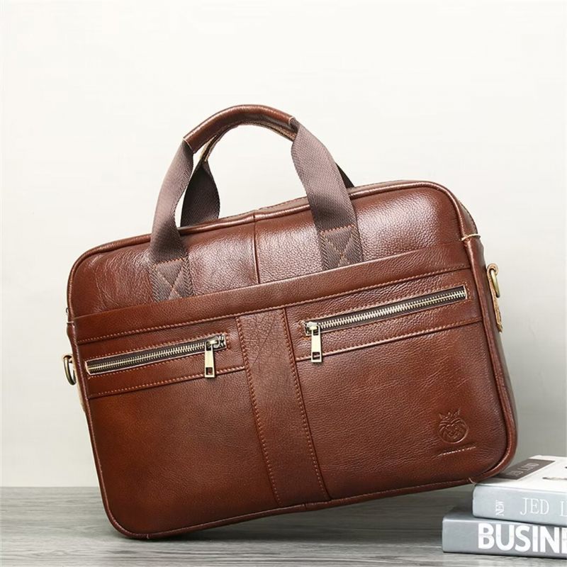 Herren Umhängetaschen Executive Square Leder Satchel - Braun