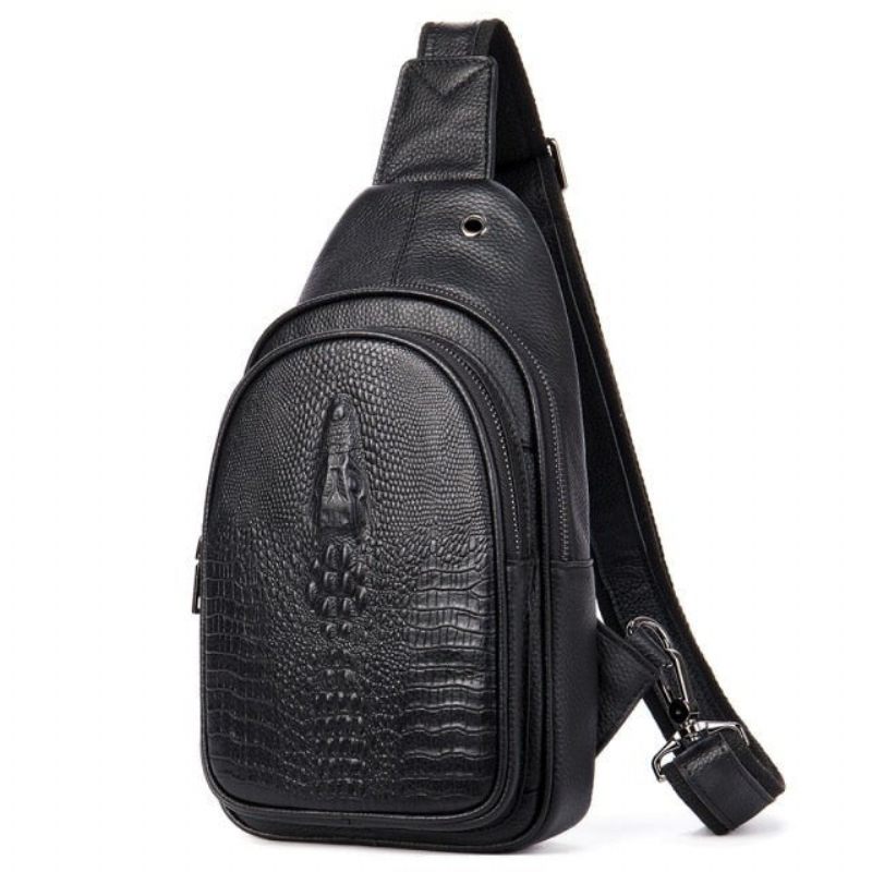 Herren Umhängetaschen Exotisches Leder Reisen Brust Sling Messenger-tasche - Schwarz