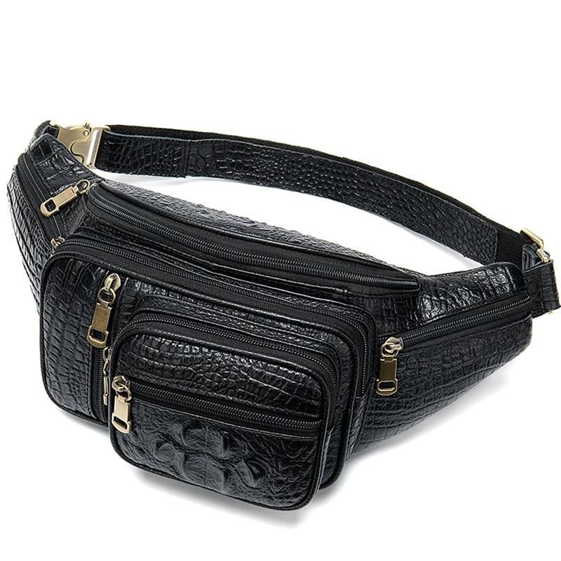 Herren Umhängetaschen Exquisite Leder Geld Taille Gürteltasche - Schwarz