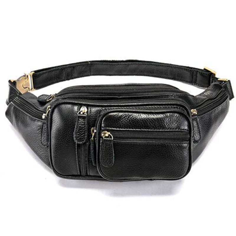 Herren Umhängetaschen Exquisite Leder Geld Taille Gürteltasche - Schwarz 2