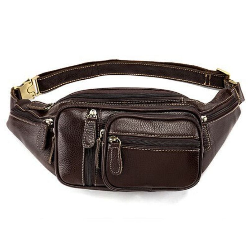 Herren Umhängetaschen Exquisite Leder Geld Taille Gürteltasche - Kaffee 2