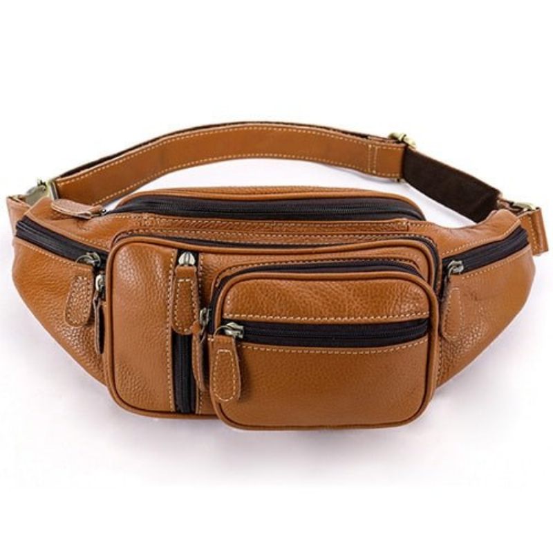 Herren Umhängetaschen Exquisite Leder Geld Taille Gürteltasche - Braun