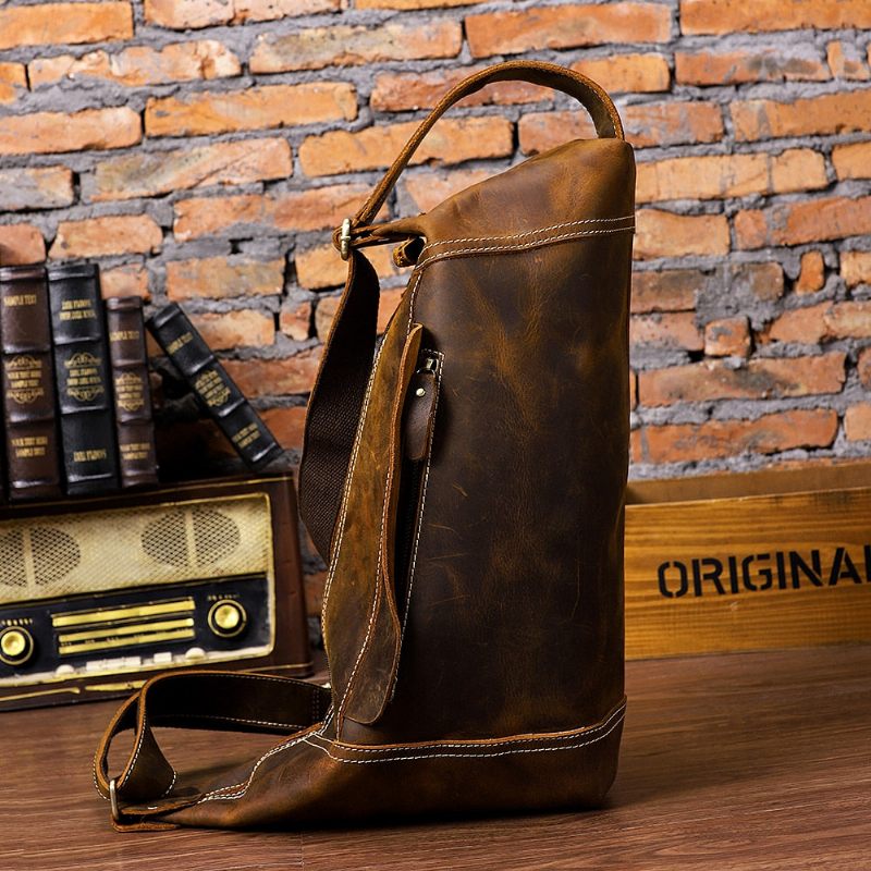 Herren Umhängetaschen Leder Reißverschluss Brusttasche Messenger-tasche - Kaffee