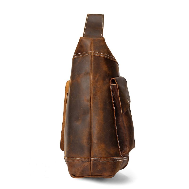 Herren Umhängetaschen Leder Reißverschluss Brusttasche Messenger-tasche - Kaffee