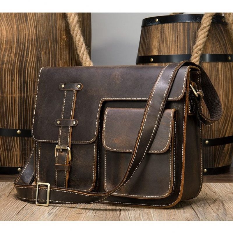 Herren Umhängetaschen Lederbezug Verschluss Messenger-tasche - Kaffee