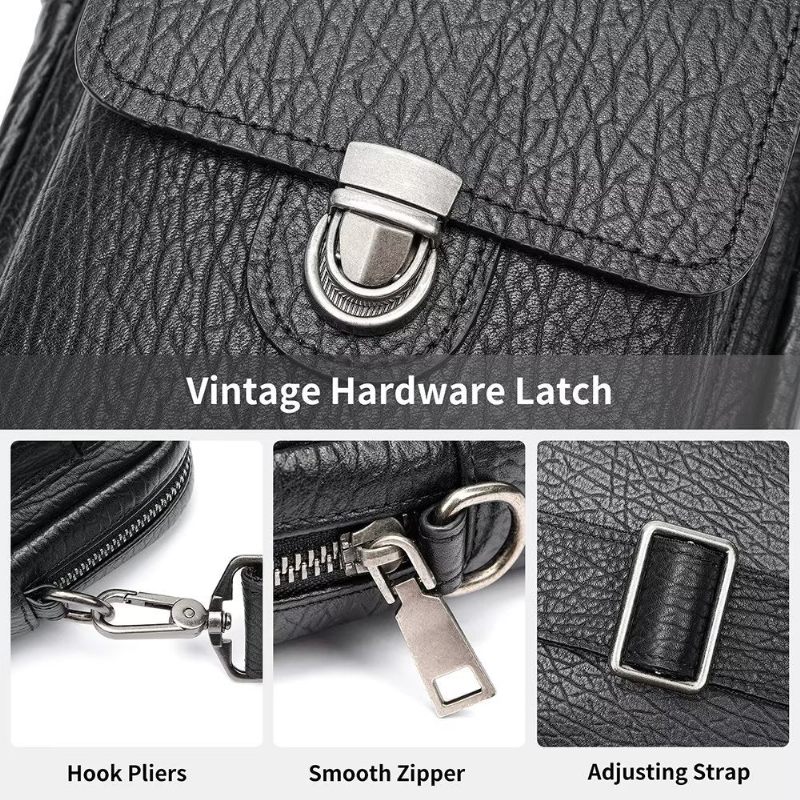 Herren-umhängetaschen Luxuriöse Vintage-umhängetasche Aus Echtem Leder Mit Klappe - Schwarz