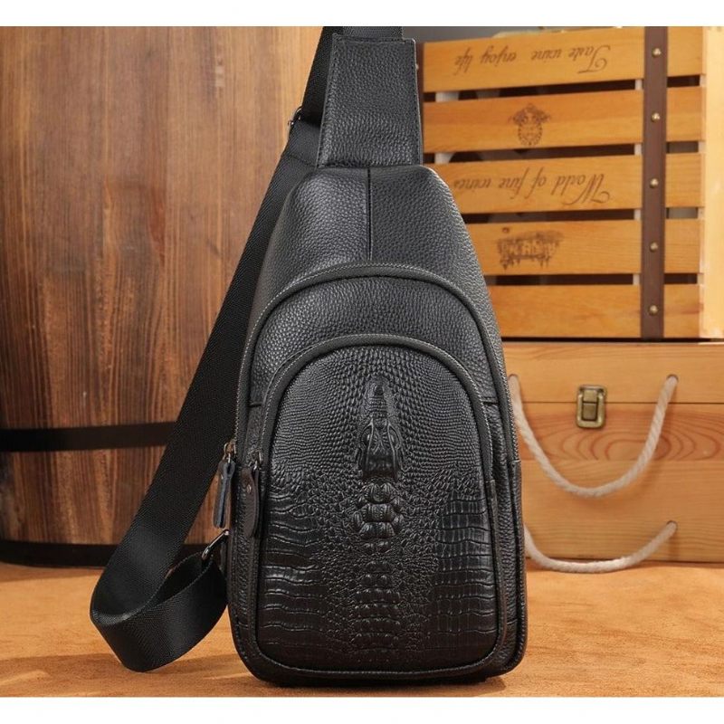 Herren Umhängetaschen Luxus Crocprint Leder Umhängetasche Messenger-tasche - Schwarz