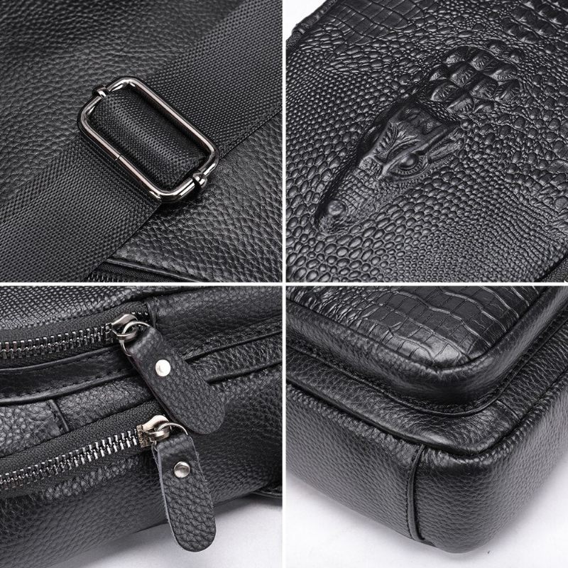 Herren Umhängetaschen Luxus Crocprint Leder Umhängetasche Messenger-tasche - Schwarz