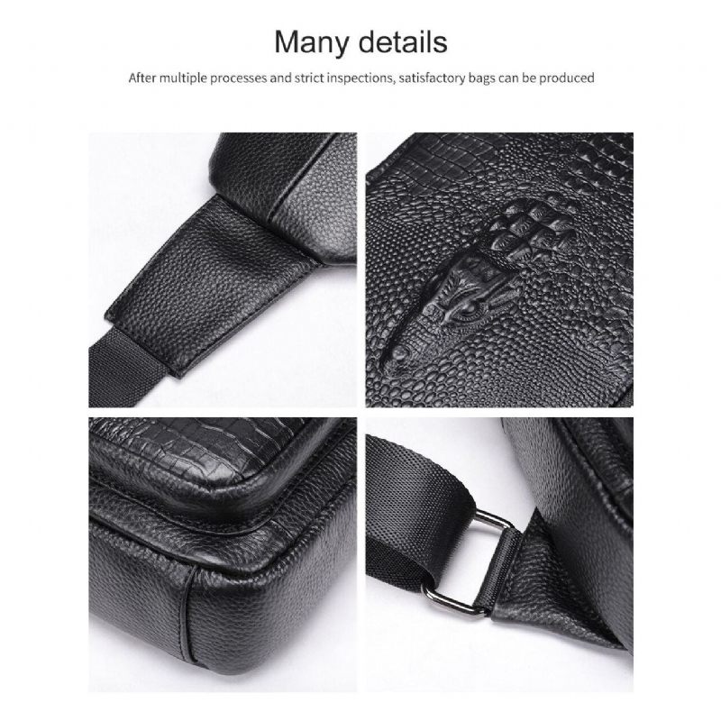 Herren Umhängetaschen Luxus Crocprint Leder Umhängetasche Messenger-tasche - Schwarz