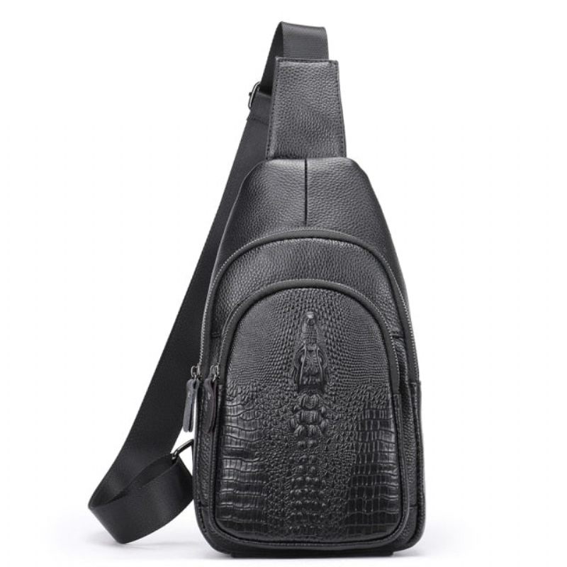 Herren Umhängetaschen Luxus Crocprint Leder Umhängetasche Messenger-tasche - Schwarz