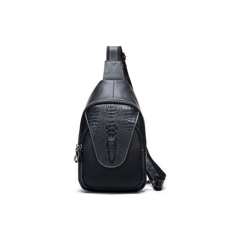 Herren Umhängetaschen Luxus Krokodilleder Reißverschluss Sling Messenger-tasche - Schwarz