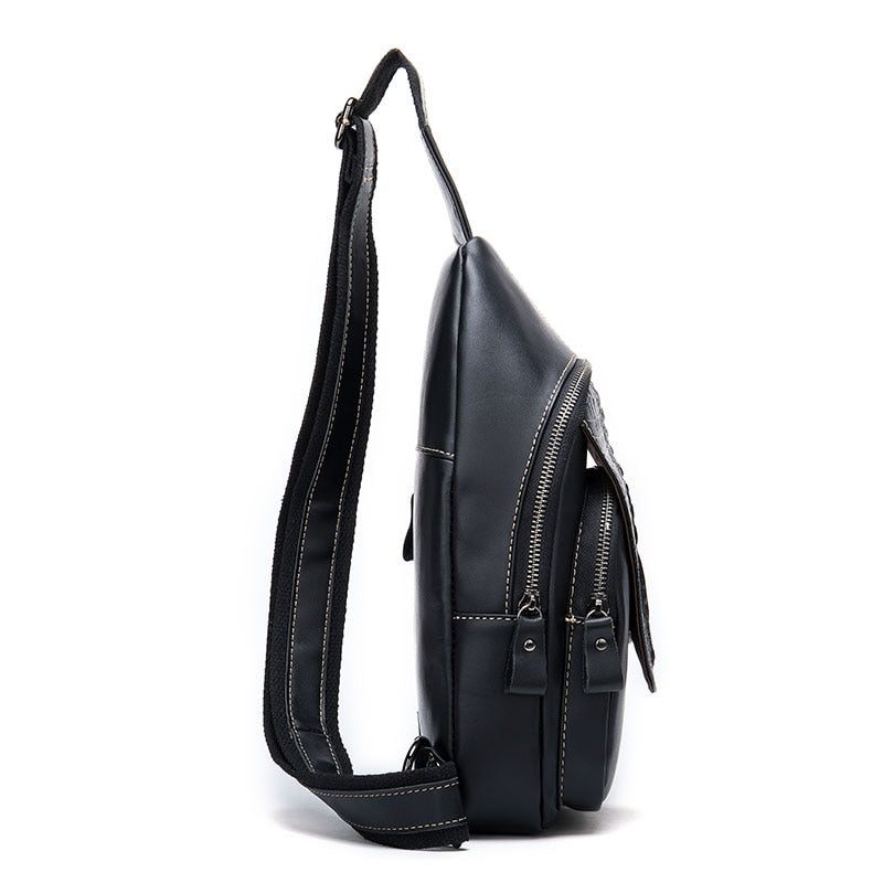 Herren Umhängetaschen Luxus Krokodilleder Reißverschluss Sling Messenger-tasche - Schwarz