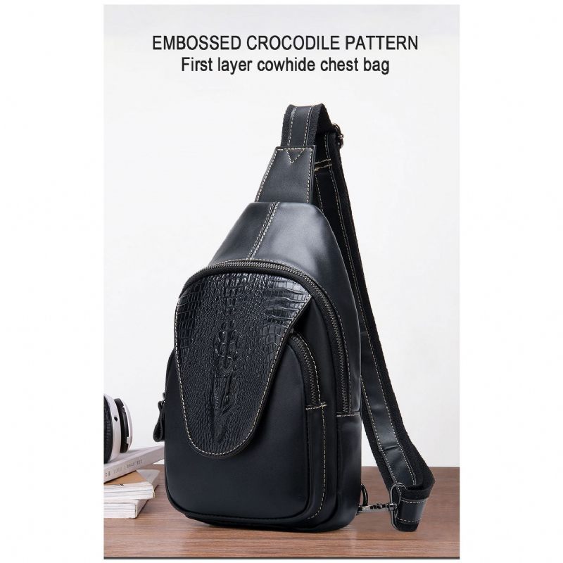 Herren Umhängetaschen Luxus Krokodilleder Reißverschluss Sling Messenger-tasche - Schwarz