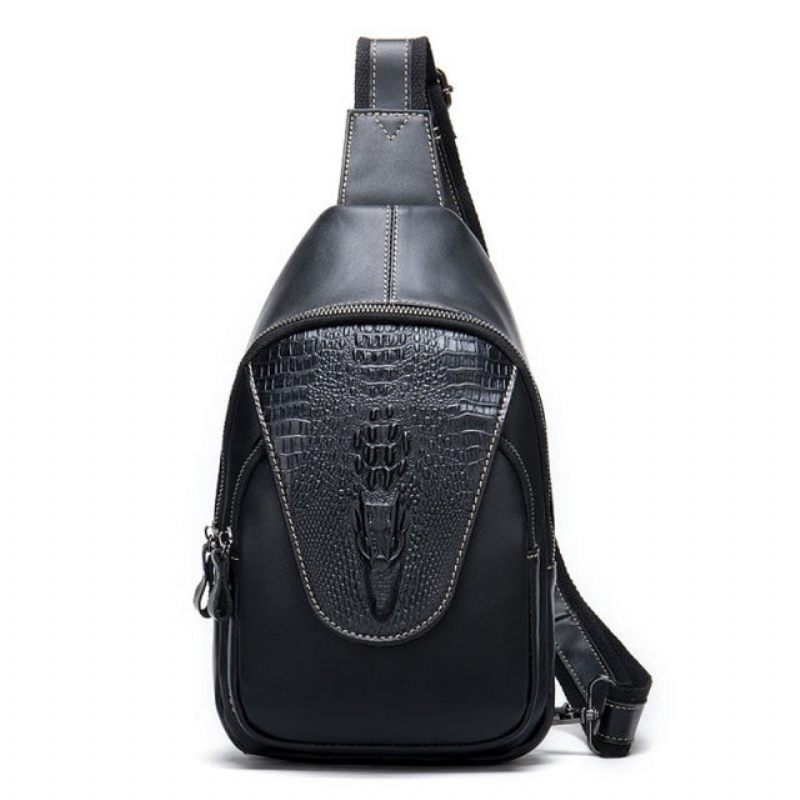 Herren Umhängetaschen Luxus Krokodilleder Reißverschluss Sling Messenger-tasche - Schwarz