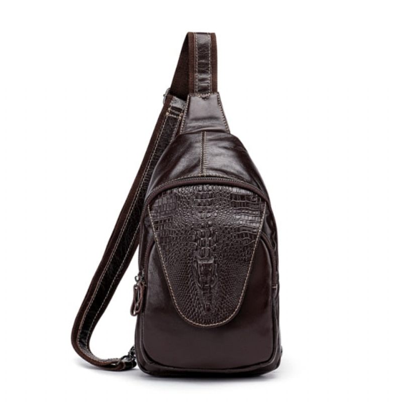 Herren Umhängetaschen Luxus Krokodilleder Reißverschluss Sling Messenger-tasche - Kaffee