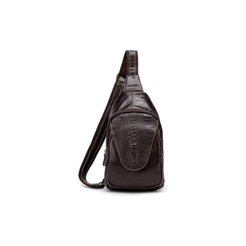 Herren Umhängetaschen Luxus Krokodilleder Reißverschluss Sling Messenger-tasche - Kaffee