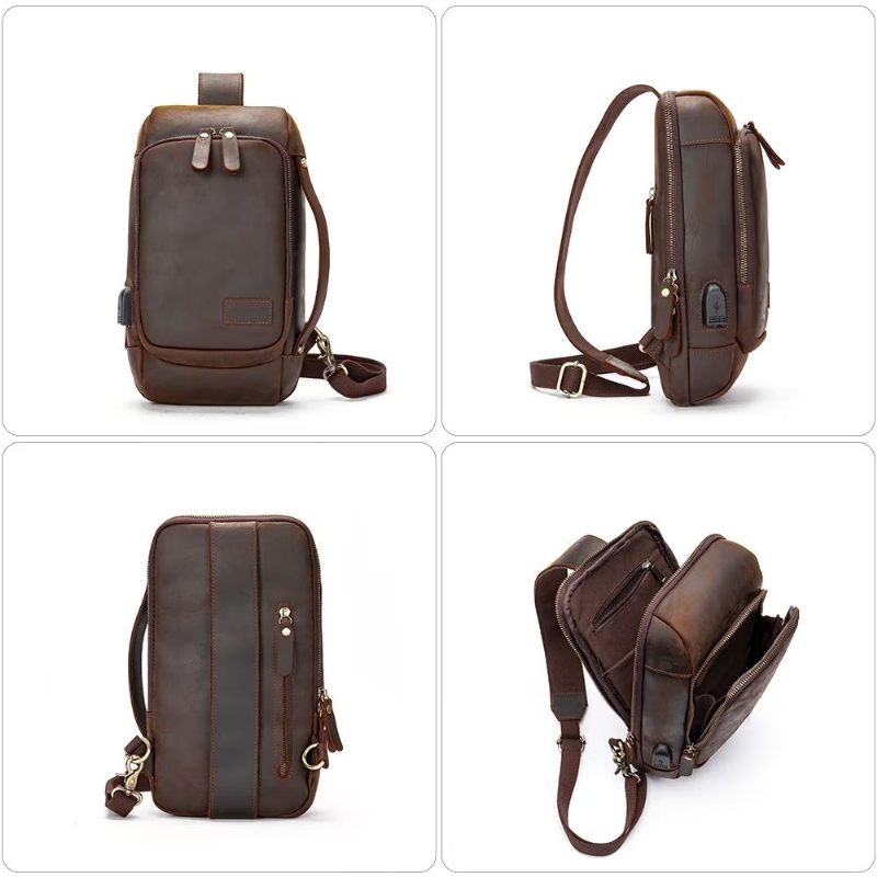 Herren Umhängetaschen Vintage Brusttasche Stylischer Rucksack - Kaffee