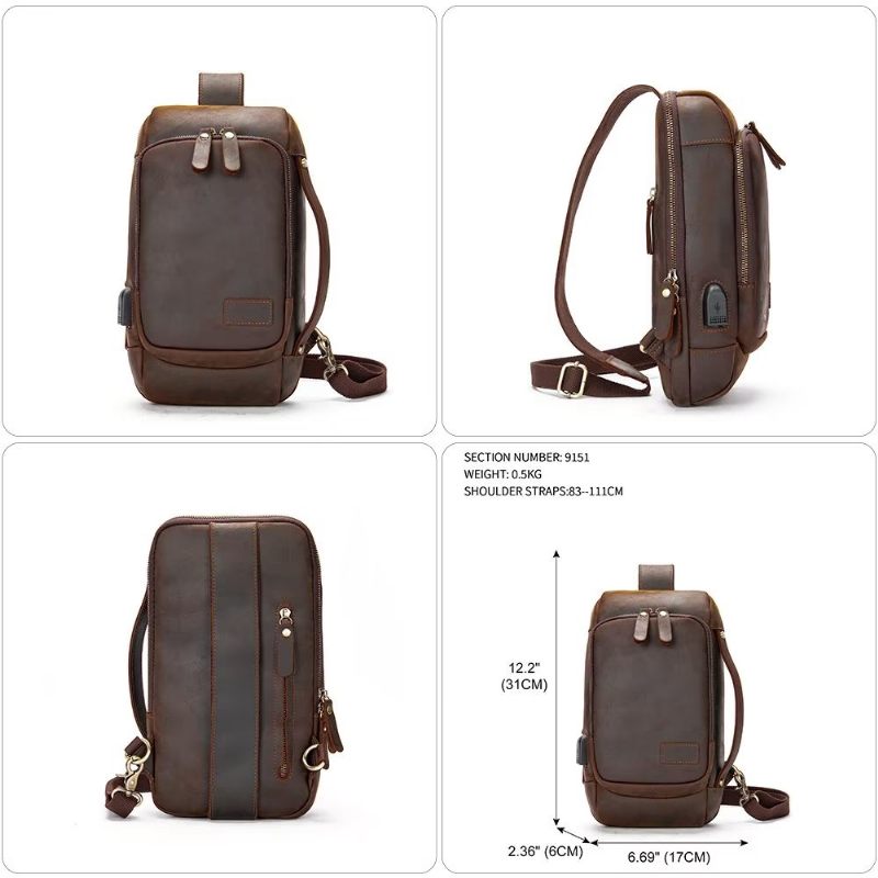 Herren Umhängetaschen Vintage Brusttasche Stylischer Rucksack - Kaffee