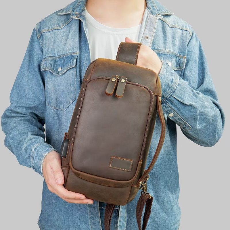 Herren Umhängetaschen Vintage Brusttasche Stylischer Rucksack - Kaffee