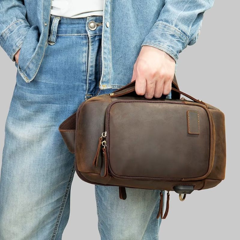 Herren Umhängetaschen Vintage Brusttasche Stylischer Rucksack - Kaffee