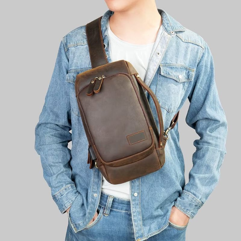 Herren Umhängetaschen Vintage Brusttasche Stylischer Rucksack - Kaffee