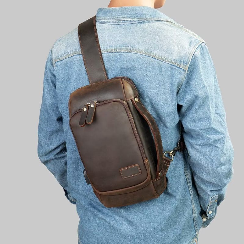 Herren Umhängetaschen Vintage Brusttasche Stylischer Rucksack - Kaffee