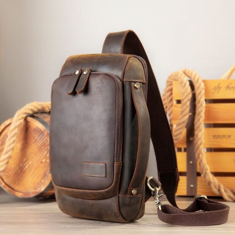 Herren Umhängetaschen Vintage Brusttasche Stylischer Rucksack - Kaffee