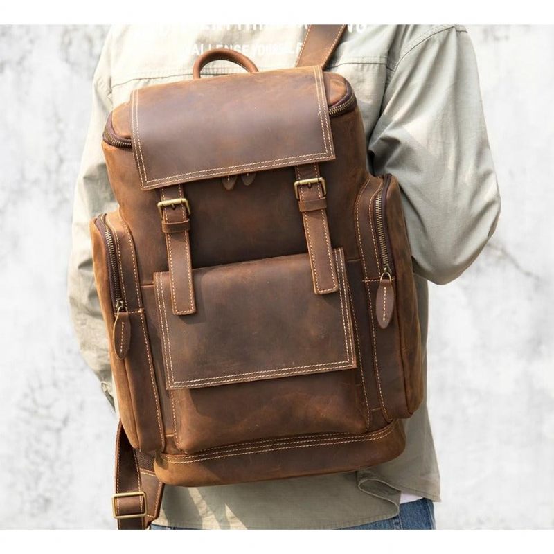 Herrenrucksäcke Laptop-rucksack Aus Leder - Kaffee