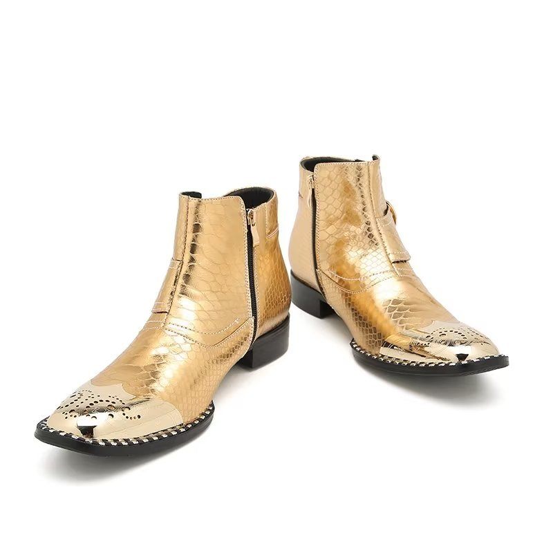 Herrenstiefel Aus Echtem Leder Elegante Britische Wadenstiefel Mit Reißverschluss - Gold