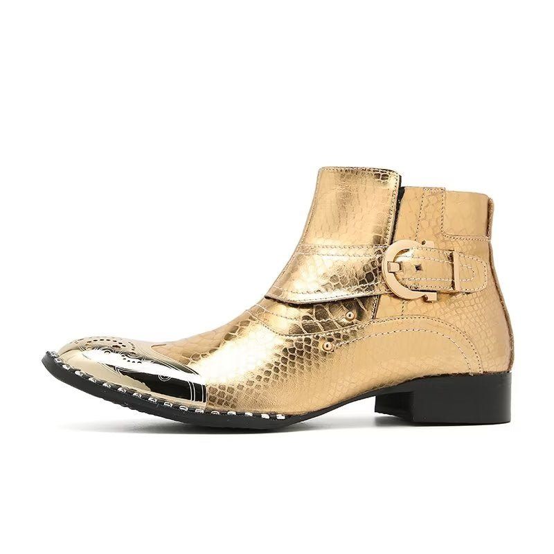 Herrenstiefel Aus Echtem Leder Elegante Britische Wadenstiefel Mit Reißverschluss - Gold