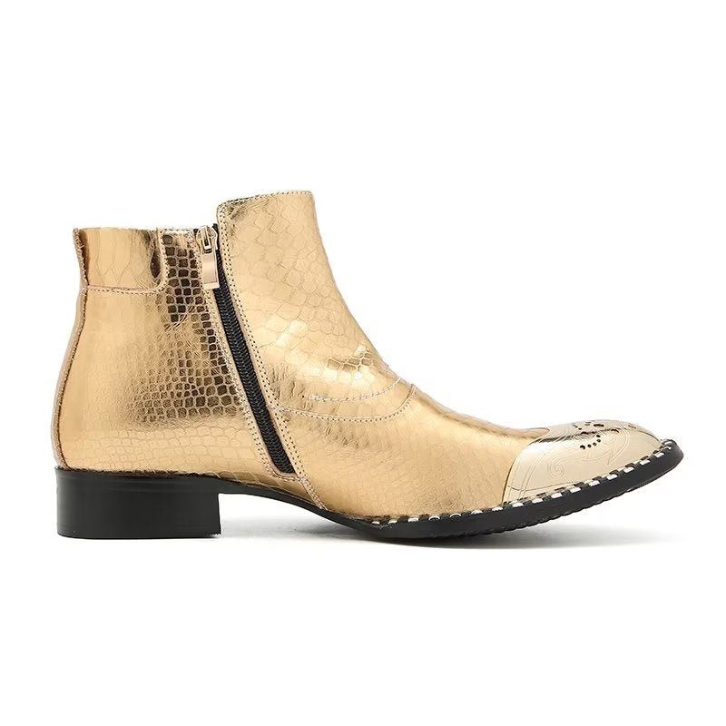 Herrenstiefel Aus Echtem Leder Elegante Britische Wadenstiefel Mit Reißverschluss - Gold