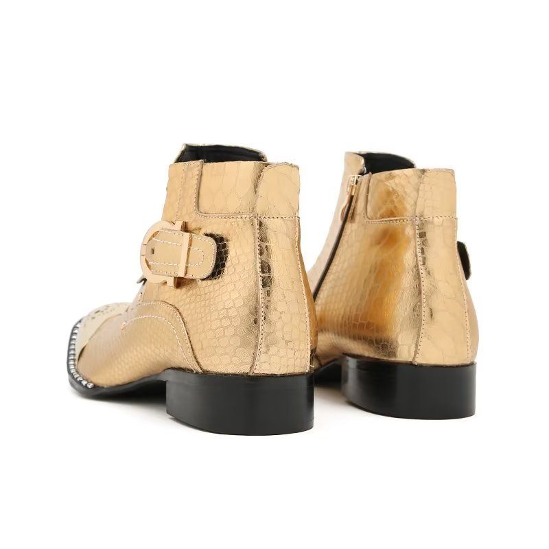 Herrenstiefel Aus Echtem Leder Elegante Britische Wadenstiefel Mit Reißverschluss - Gold