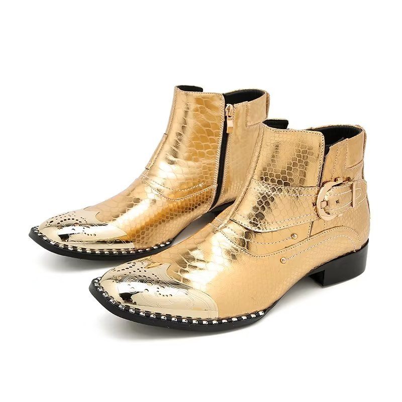 Herrenstiefel Aus Echtem Leder Elegante Britische Wadenstiefel Mit Reißverschluss - Gold