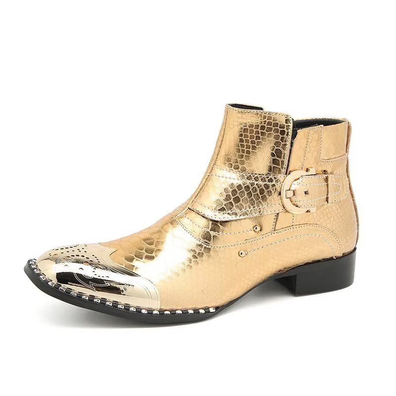 Herrenstiefel Aus Echtem Leder Elegante Britische Wadenstiefel Mit Reißverschluss - Gold