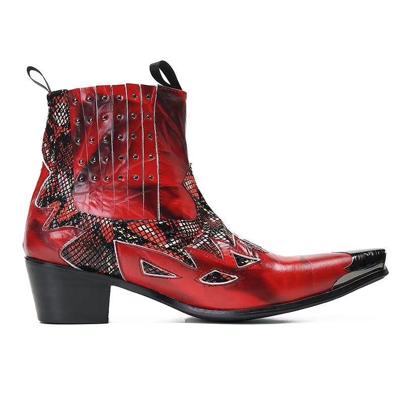 Herrenstiefel Aus Echtem Leder Mit Exotischer Textur - Rot