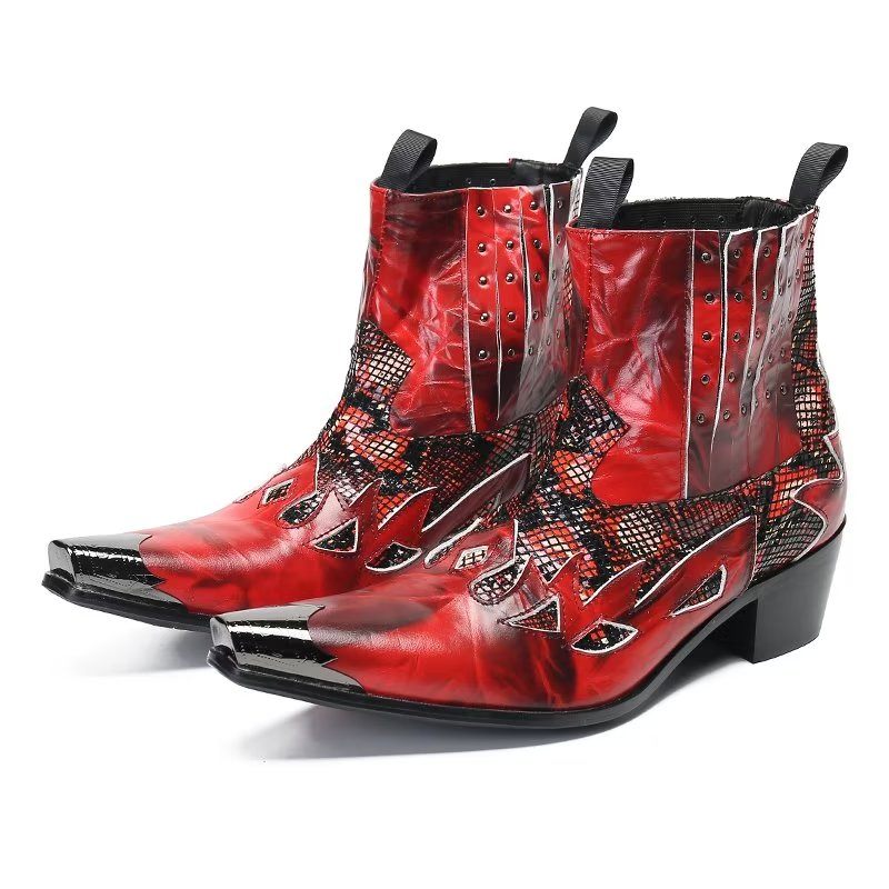 Herrenstiefel Aus Echtem Leder Mit Exotischer Textur - Rot