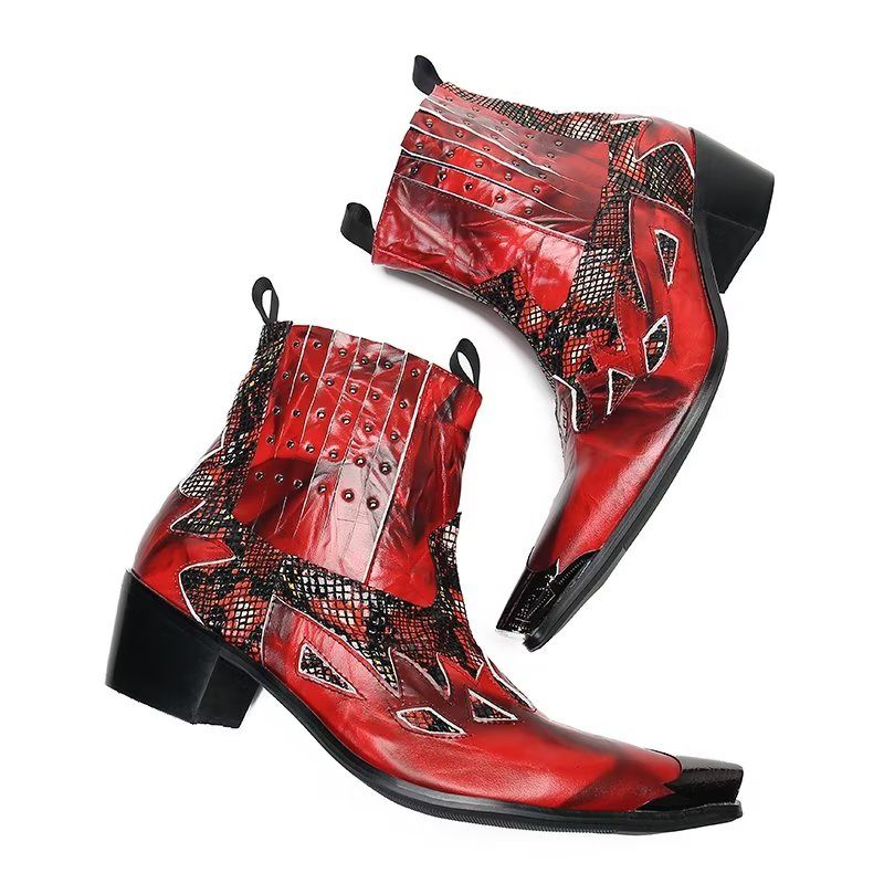 Herrenstiefel Aus Echtem Leder Mit Exotischer Textur - Rot