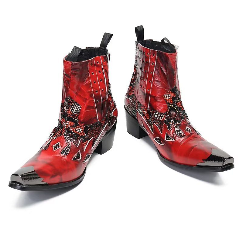 Herrenstiefel Aus Echtem Leder Mit Exotischer Textur - Rot