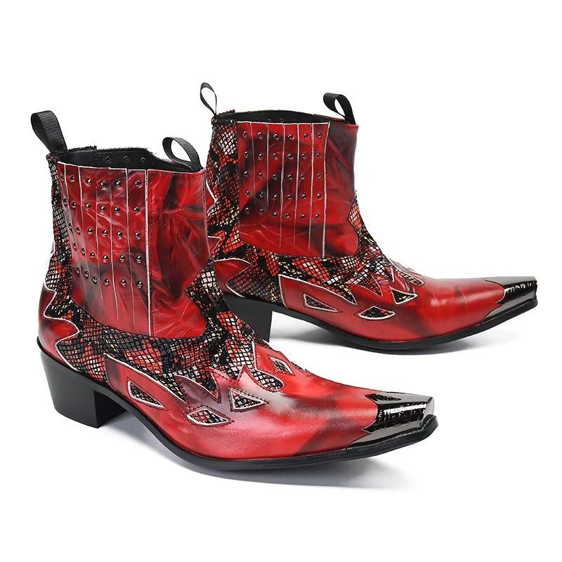 Herrenstiefel Aus Echtem Leder Mit Exotischer Textur - Rot