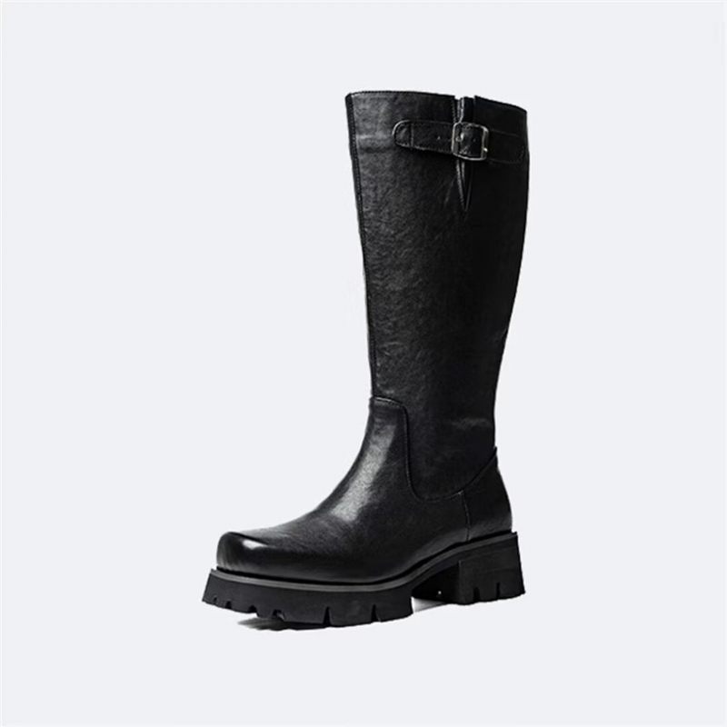 Herrenstiefel Aus Leder Mit Runder Spitze - Schwarz