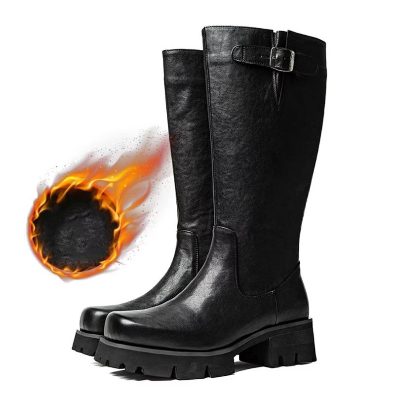 Herrenstiefel Aus Leder Mit Runder Spitze - Schwarz