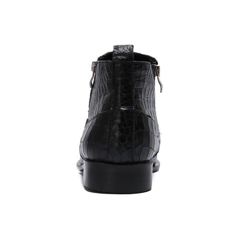 Herrenstiefel Aus Schlangenleder Schicke Western-stiefeletten - Schwarz